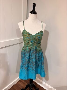 Roxy Women's Size M Blue Green Spaghetti Strap Summer Dress